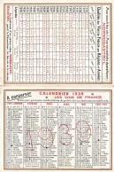 Petit Calendrier Ancien 1939 Publicitaire " Les Vins De France - NORMOGASTRYL Médicament Pharmacie " * Calendar - Formato Piccolo : 1921-40