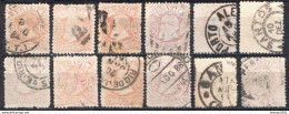 Brazil 12 Used Stamps With Emperor Dom Pedro II 200R Different Colours - Usati