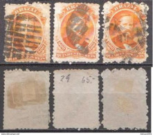 Brazil 3 Used Stamps With Emperor Dom Pedro II From 1876 - Oblitérés