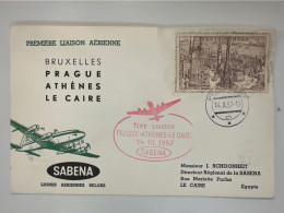 1957 First Flight SABENA Prague Athenes Le Caire - Luchtpost