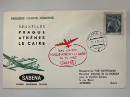 1957 First Flight SABENA Prague Athenes Le Caire - Corréo Aéreo