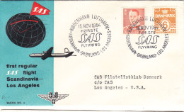 Danemark - Lettre De 1954 - Oblit Kobenhavn - 1 Er Vol SAS Kobenhavn Gronland Los Angeles - - Briefe U. Dokumente