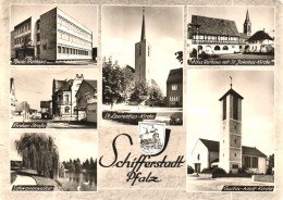 SCHIFFERSTADT, MULTIPLE VIEWS, ARCHITECTURE, LAKE, SWAN, CHURCH, TOWER WITH CLOCK, EMBLEM, GERMANY - Schifferstadt