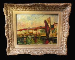 [ALPES-MARITIMES NICE FAUVISME] MUSSIER (Marc) - Huile Sur Carton ; Signée. ''Sainte Maxime / Var - 1939''. - Oils