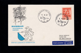 SWISSAIR-Erstflug Stockholm - Zürich, 1.4.67 - Lettres & Documents