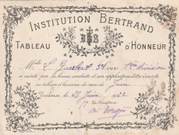 TABLEAU  D HONNEUR   INSTITUTION BERTRAND   TOULOUSE  1922 - Diplômes & Bulletins Scolaires