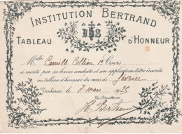 INSTITUTION BERTRAND   TABLEAU D HONNEUR  1925  TOULOUSE - Diplômes & Bulletins Scolaires