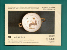 TICKET D'ENTRÉE . GRÈCE . DELPHES . " DELPHI MUSEUM " . MUSÉE ARCHÉOLOGIQUE - Réf. N°37912 - - Tickets D'entrée