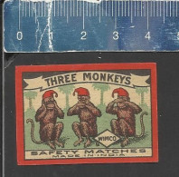 THREE MONKEYS - OLD MATCHBOX LABEL MADE IN INDIA BY WIMCO - Zündholzschachteletiketten