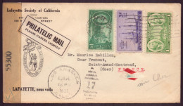 Etats-Unis, Enveloppe Recommandée à En-tête " Lafayette Society " 1945, De Los Angeles Pour Saint-Amand - Otros & Sin Clasificación