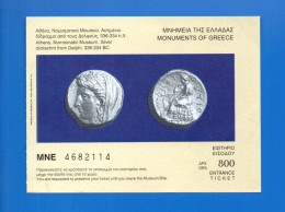 TICKET D'ENTRÉE. GRÈCE. ATHÈNES. " NUMISMATIC MUSEUM ". SILVER DIDRACHM FROM DELPHI. MUSÉE NUMISMATIQUE - Réf. N°37926 - - Tickets D'entrée