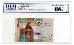 Kuwait Banknotes -  1/4 Dinar - Fancy Double Quod Number 444888 - ND 2014 - Superb Gem UNC 68 EPQ - Kuwait