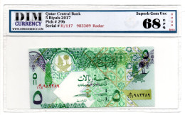 Qatar Banknotes -  5 Riyals - Fancy Radar Number 983389 - ND 2017 - Superb Gem UNC 68 EPQ - Qatar