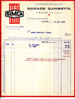 FACTURE.LYON.GARAGE GAMBETTA CONCESSIONNAIRE SIMCA-FIAT.A.BLONDEL 23 AVENUE FELIX FAURE. - Auto's