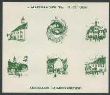 Estonia:Unused Label/sheet Saaremaa Summer 1991, Kuressaare Views - Estonie