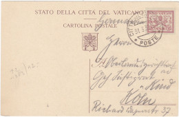 VATICANO- CARTOLINA C. 75 -  STATO DELLA CITTA' DEL VATICANO - CARTOLINA POSTALE - 1935 - VIAGGIATO PER ESTERO - Entiers Postaux
