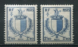 25889 FRANCE N°734** 2F40 Blason De Metz : Impression Dépouillée Et Cadre Cassé + Normal  1945   TB - Unused Stamps