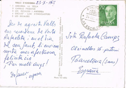 52799. Postal Las ESCALDES )Andorra Española) 1965. Franqueo Sello España. Vistas Varias - Briefe U. Dokumente