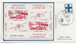 FRANCE 1985 Enveloppe Tàd Marseille HENRI FABRE Inventeur Hydravion Avec Bloc Canard Etang Berre Pionnier 1910 - Cartas & Documentos