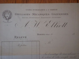 60 BORNEL - Facture A.W. ELLIOTT, Grillages Mécaniques Galvanisés - 1800 – 1899