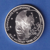 Frankreich 1992 Silbermünze Jean Monnet  100 Franc = 15 ECUS 22,2g Ag900 PP - Other & Unclassified