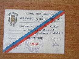 LEVALLOIS PERRET 92 CARTE AVEC EN TÊTE PRÉFECTURE DE POLICE OEUVRE DES ORPHELINS BIENFAITEUR 1951 - Police & Gendarmerie