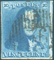 N°2 - Epaulette 20 Centimes Bleue, 4 Marges (court En Haut Sinon TB Margé Et Voisin), Obl. D.36 METTET Centrale Et Nette - 1849 Hombreras