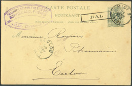 E.P. Carte 5 Cent. (type N°45) Obl. Sc Ambulant MIDI 3 21 JANV. 1892 + Griffe HAL Vers Eecloo. - TB - 21744 - Ambulants