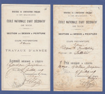 LOT DE 2 ETIQUETTES DE REMISE DE PRIX - ECOLE NATIONALE D'ART DECORATIF DE NICE -1909 - Diplômes & Bulletins Scolaires