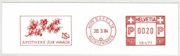 Schweiz / Helvetia 1984, Absenderfreistempel / EMA / Meterstamp Apotheke Zur Waage Basel, Sanddorn/Hippophae Rhamnoides - Medicinal Plants