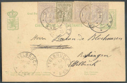 E.P. Carte 5c. Allégorie, Obl. Dc WILTZ Du 29-10-1893 Vers Bissen, Via ETTELBRUCK (dc 29/10/93), Biffé Et Renvoi Avec Ra - 1882 Alegorias