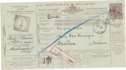 ITALIA - REGNO - CERNOBBIO (COMO) - BOLLETTINI PACCHI POSTALE L.1,25 - VIAGGIATO PER CHIASSO - SVIZZERA - 1892  - P. 9 - Postpaketten