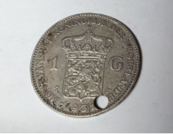 PAYS-BAS WILHELMINA 1 GULDEN 1931  ZILVER/ARGENT/SILVER/SILBER/PLATA/ARGENTO HOLED TROUEE COTES : 5€-6€-10€-15€ - 1 Florín Holandés (Gulden)