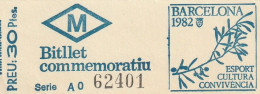 Ticket Billet Billet -- Billet Commemoratiu - Metro Barcelona - 1982 - Europa