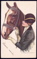 +++ CPA - Fantaisie - Bonne Année - Illustrateur NANNI - Femme Avec Cheval - Sport Equitation   // - Nanni