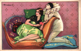 Adolfo BUSI - Cpa Illustrateur Italien - Art Nouveau Art Déco Jugendstil Ars Nova - Femme Et Pierrot - Busi, Adolfo