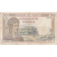 France, 50 Francs, Cérès, 1938, G.8731, TB, Fayette:18.16, KM:85b - 50 F 1934-1940 ''Cérès''