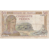 France, 50 Francs, Cérès, 1937, O.6935, TB, Fayette:18.03, KM:85a - 50 F 1934-1940 ''Cérès''