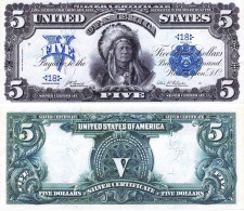 COPIE - USA 1899 5 DOLLARS LARGE SIZE  *ONEPAPA INDIAN CHIEF*-REPRODUCTION - Biljetten Van De Verenigde Staten (1862-1923)