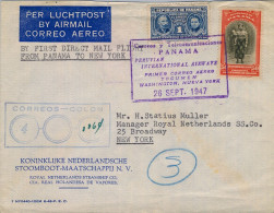 1947 PANAMÁ , SOBRE CIRCULADO POR CORREO AÉREO , FIRST DIRECT MAIL FLIGHT PANAMÁ - NEW YORK , PERUVIAN INT. AIRWAYS - Panama