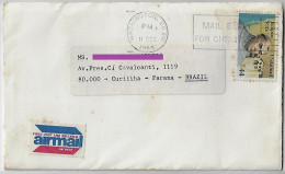 USA 1985 Airmail Cover From Washington To Brazil Stamp Father Junipero Serra Electronic Sorting G5 Common Bobwhite Label - Storia Postale