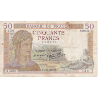 France, 50 Francs, Cérès, 1939, N.9635, TB+, Fayette:18.21, KM:85b - 50 F 1934-1940 ''Cérès''