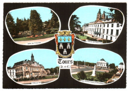 CPSM 37 Tours - Hôtel-de-Ville, Place Anatole-France Et Bibliothèque, Jardin Des Prébandes, Musée Des Beaux-Arts TBE - Libraries