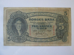Rare! Norway 5 Kroner 1936,see Pictures - Norway
