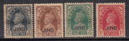 Jind State 4 Diff.,, KGVI Series, 1941-1943, (MNH 3p,9p,1a) (MH ½a) SG127-130,  British India,  - Jhind