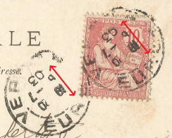 FRANCE -  VARIETY &  CURIOSITY - 27 - REVERSED RING AND DATE BLOCK OF A3 DEPARTURE CDS "VERNON" - 1903 - Lettres & Documents