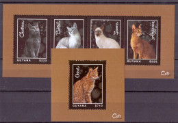 Guyana KB 8703-8706 + Bl 891 Postfrisch Katzen #IA197 - Guyana (1966-...)