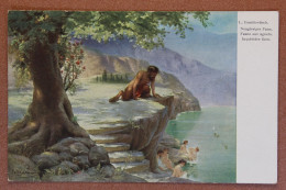 Nymph Nude Mermaid Witch In Water. Faun. Island. Antique Postcard 1910s - Hombres