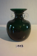 C113 Beau Vase Soliflore En Verre Travaillé De Couleur Vert - Vetro & Cristallo