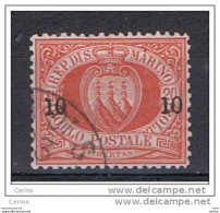 SAN  MARINO:  1892  SOPRASTAMPATO  -  10 C./20 C. ROSSO  US. -  CENTRATURA  PERFETTA  -  SASS. 11 - Used Stamps